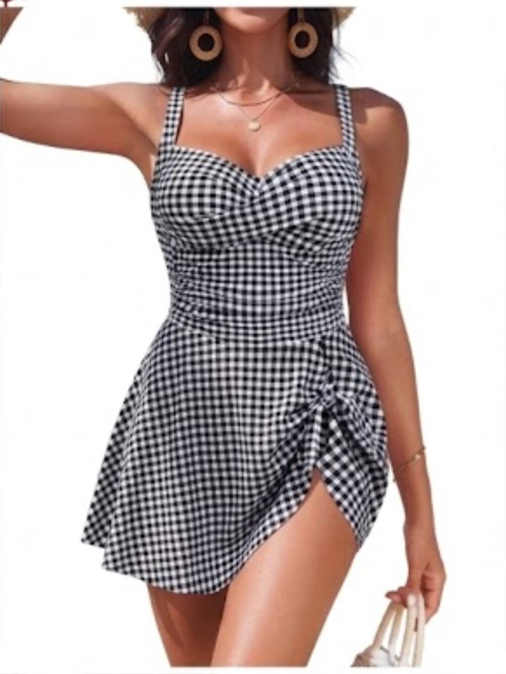 Blooming Jelly Women’s One-Piece Gingham Tummy Control Swim Dress Size L